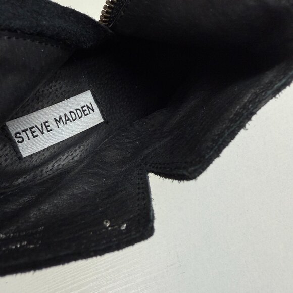 Like New Steve Madden RESOLV Black Suede Leather Ankle Boots Block Heel - Picture 8 of 12